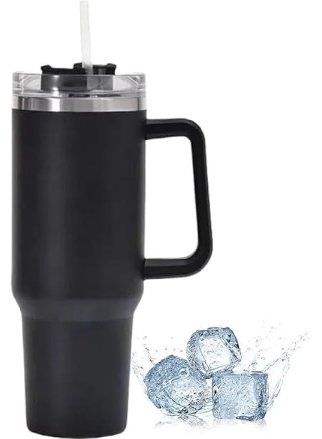 Stainless Steel 40oz Travel Tumbler with Handle & Straw Lid | Double-Layer Insulated Tumbler for Hot & Cold Beverages (Pack Of 1) (BLACK)